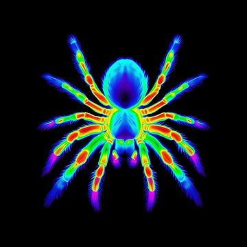 This vibrant design showcases a tarantula transformed into a mesmerizing neon artwork. The bold colors and glowing lines create a striking and abstract visual, adding a touch of psychedelic energy to this fascinating creature. Neon Line Art, Neon Artwork, Arachnids, Vibrant Design, Showcase Design, Life Art, Bold Colors, Painting Ideas, Line Art