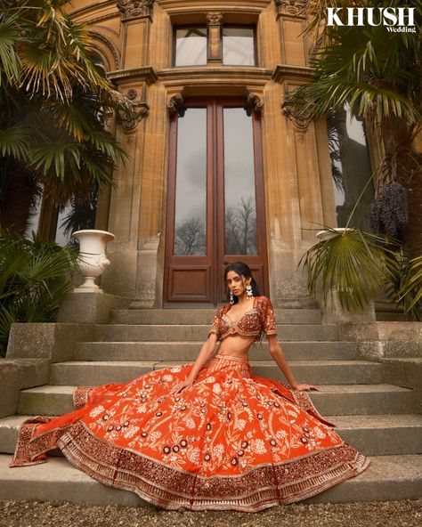 Red Bridal Lehenga UK Lehenga Photoshoot Poses Outdoor, Lehenga Poses For Photoshoot, Lehenga Shoot, Indian Fashion Photography, Lehnga Photoshoot Poses, Festival Photoshoot, Saree Aesthetic, Red Bridal Lehenga, Best Indian Wedding Dresses