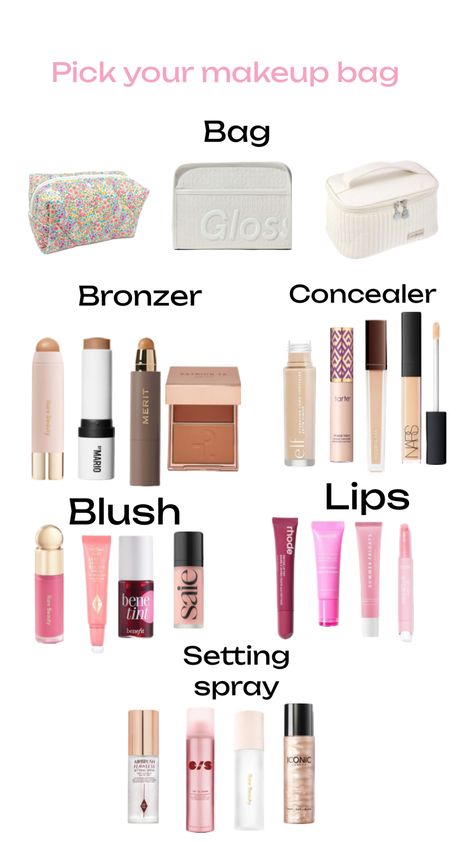 Remix and pick you makeup bag Simple Everyday Makeup, Everyday Makeup, Setting Spray, Bronzer, Makeup Yourself, Concealer, Makeup Bag, Spray, Lips