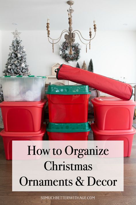 How to Organize Christmas Ornaments and Decor | So Much Better With Age Best Way To Store Christmas Ornaments, Christmas Ornament Organization, Storing Christmas Ornaments, How To Store Christmas Ornaments, Christmas Decor Organization, Ornament Organization, Christmas Decor Storage Ideas, Organizing Christmas Decorations, Ornament Storage Ideas