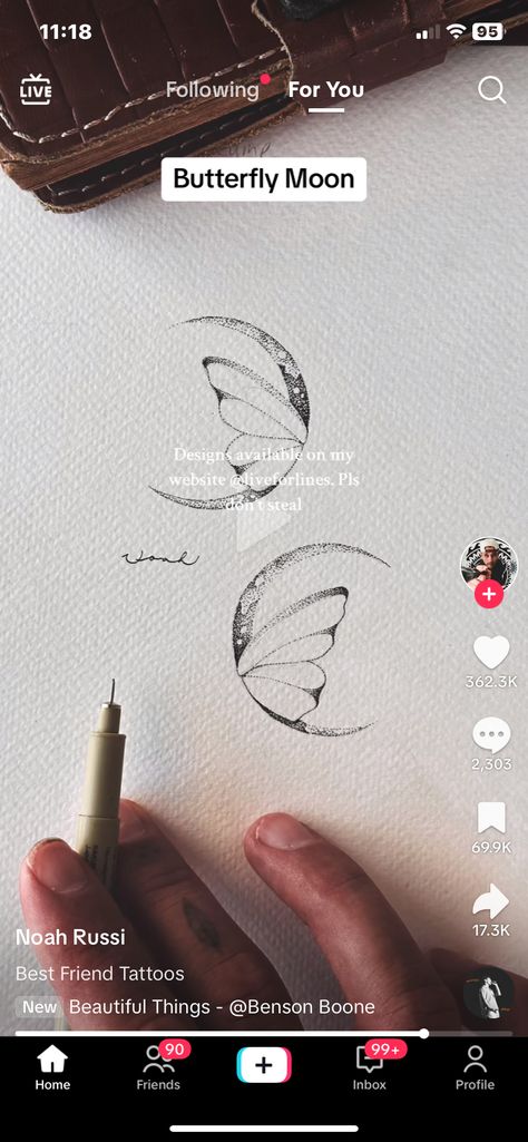 Matching Moon Tattoos Mom, Ambivert Tattoo Ideas, Moon And Butterfly Tattoo Designs, Sun Moon Butterfly Tattoo, Double Moon Tattoo, Moon With Butterfly Tattoo, Moon Best Friend Tattoos, Matching Butterfly Tattoos Friends, Sun And Butterfly Tattoo