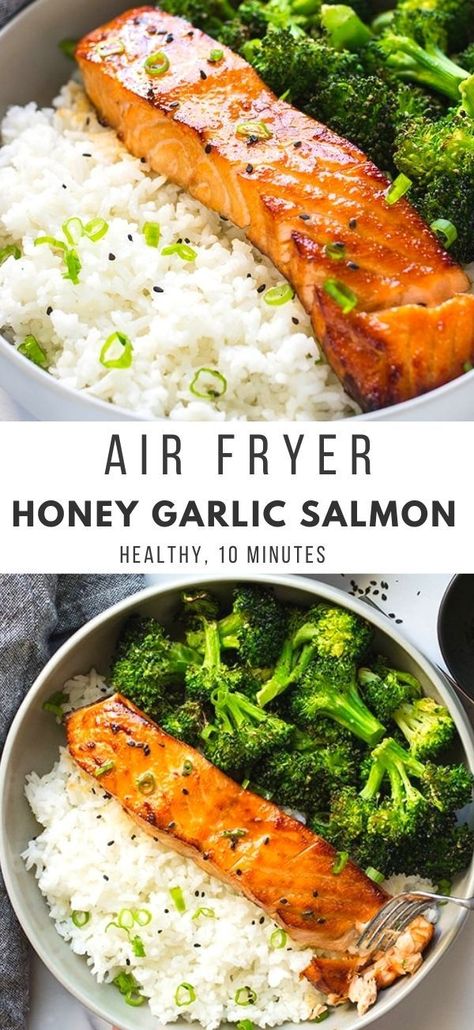 Salmon Broccoli, Honey Garlic Salmon, Garlic Salmon, Easy Healthy Meal Prep, Air Fryer Dinner Recipes, Health Dinner Recipes, Air Fryer Recipes Easy, Air Fryer Recipes Healthy, Honey Garlic