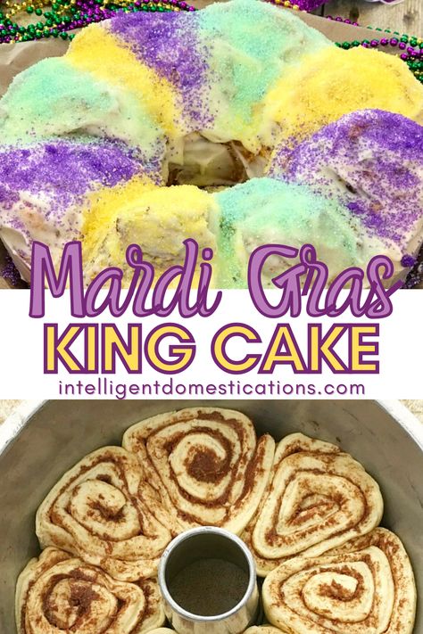 cinnamon roll King Cake Mardi Gras Party Food, Cake Monkey, Mardi Gras Desserts, King Cake Bites, King Cake Recipe Easy, Mardi Gras Recipes, King Cake Recipe, King Cakes, New Orleans Recipes