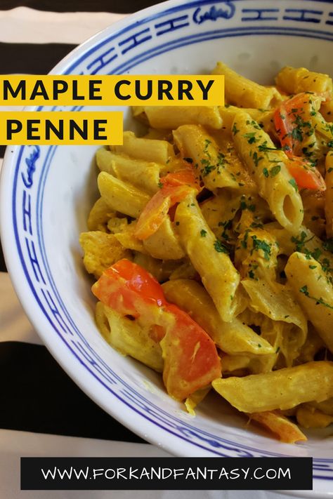 Maple Curry Penne – Fork & Fantasy Maple Curry Chicken Penne, Maple Curry Chicken Pasta, Best Pasta Ever, Curry Pasta Recipe, Maple Curry Chicken, Curry Chicken Pasta, Curry Pasta, Chicken Penne, Easy Weekday Meals