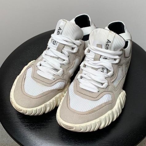 Acne Studios Beige Grey / White Berun Sneakers from FW 2019 Flared Bottoms, Trail Runner, Grey And White, Norway, Acne Studios, Acne, Sneakers, Grey, White