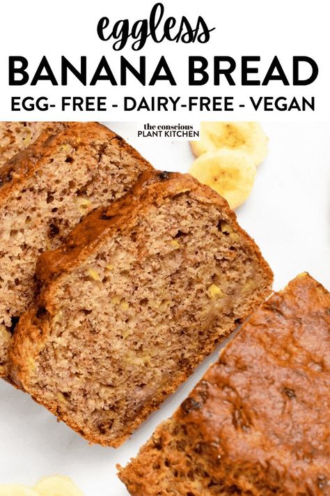 This eggless Banana Bread is an easy banana bread recipe with a moist, sweet flavor like a regular banana bread. Plus, this banana brad has a gluten-free and no sugar added option too. Light Bread Recipe, Banana Bread Egg Free, Eggless Banana Bread Recipe, Best Banana Muffin Recipe, Eggless Banana Bread, Light Bread, Dairy Free Banana Bread, Ripe Banana Recipe, Flours Banana Bread