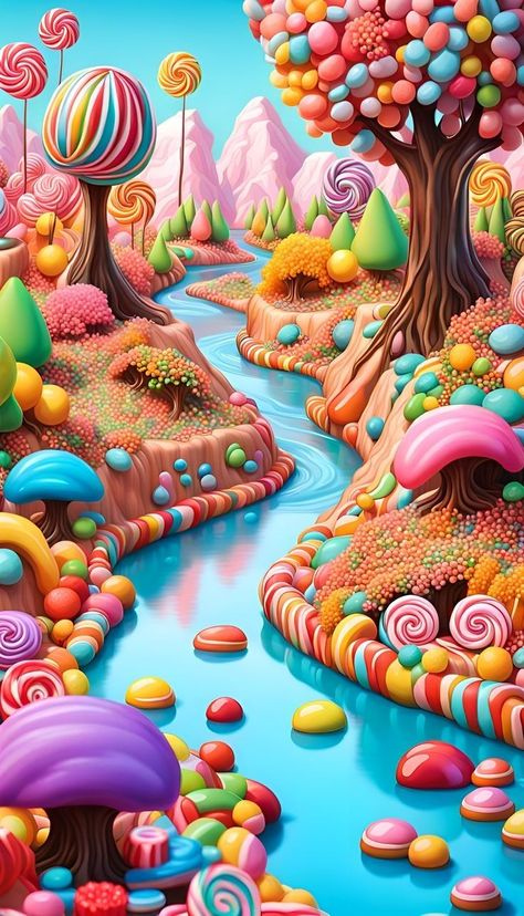 Candyland Drawing, Candyland Wallpaper, Candyland Art, Candy World, Cute Wallpapers For Android, Concert Poster Design, Whimsical Art Paintings, Episode Interactive Backgrounds, Boho Art Drawings