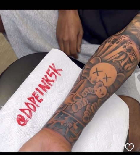 Bet On Me Tattoo, Kaws Tattoo Sleeve, Forearm Tattoo Men Sleeve, Tattoo Men Sleeve, Kaws Tattoo, Atlanta Tattoo, Tattoo Homme, Egyptian Tattoo Sleeve, Tattoos Inspo