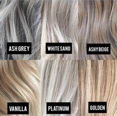 35 Grey hair lowlights ideas | hair, hair highlights, short hair styles Blonde Color Chart, Different Shades Of Blonde, Blonde Lowlights, Ash Blonde Hair Colour, Rave Hair, Ash Blonde Balayage, Balayage Blonde, Blending Gray Hair, Ash Blonde Hair