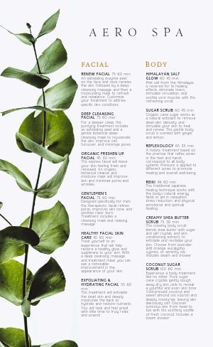 Spa Price List Design Templates, Spa Menus Ideas, Esthetician Price List Ideas, Spa Add On Services, Spa Menu Ideas Price List, Massage Price List Ideas, Spa Menu Design Layout, Facial Menu Ideas, Facial Price List Ideas