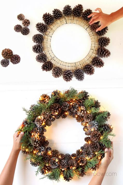 Beautiful DIY pine cone crafts for kids & adults! Best ideas to make free pinecone decorations & easy gifts from spring to fall & Christmas! - A Piece of Rainbow #pinecones #pineconecrafts #diy #homedecor home decor ideas, #diyhomedecor #thanksgiving #christmas #christmasdecor #crafts #fall #winter #farmhouse #vintage #farmhousestyle farmhouse, wedding, flowers #centerpiece Thanksgiving, table centerpiece #modpodge #craftsforkids Pine Cone Crafts For Kids, Pinecone Decorations, Pinecone Crafts Kids, Dekoratívne Vence, Pinecone Crafts Christmas, Pine Cone Christmas Tree, Cone Crafts, Diy Pinecone, Christmas Crafts For Adults