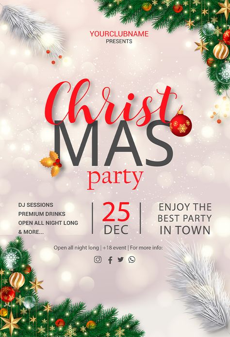 Christmas Party Flyer Design, Christmas Flyer Background, Christmas Party Flyer, Christmas Poster Design, Christmas Party Poster, Christmas Flyer Template, Graphic Design Inspiration Poster, Certificate Format, Inspiration Poster