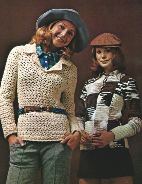 Vintage 1970's Set of Two Pullover Patterns by WaltzDesignz on Etsy https://www.etsy.com/listing/129445984/vintage-1970s-set-of-two-pullover 70s Winter Fashion, Crochet 70s, Crocheted Sweaters, 70s Mode, 1970s Sweater, Rehearsal Dinner Outfits, Fashion 70s, 60s And 70s Fashion, 70’s Fashion