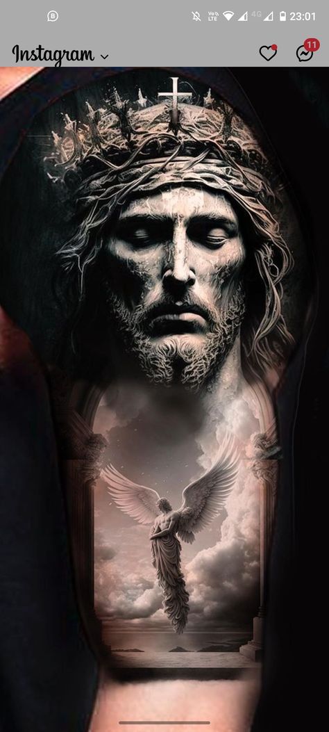 Jesus Reference, Tattoo Jesus Cristo, Jesus Tattoo Sleeve, Victory Tattoo, Christus Tattoo, Jesus Christ Tattoo, Jesus Tattoo Design, Jesus Christ Face, Jesus Art Drawing