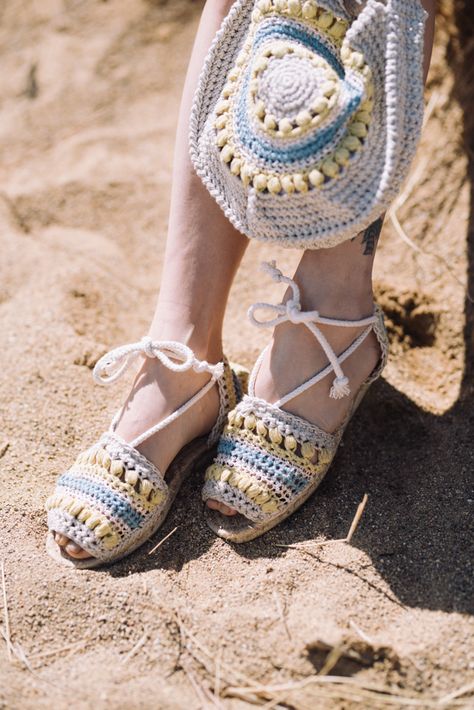 Maya Espadrilles Sandals - I Like Crochet Lace-up Espadrilles With Cushioned Footbed For Beach, Bohemian Slip-on Espadrilles For Summer, Beach Lace-up Textile Espadrilles, Bohemian Slip-on Espadrilles With Woven Sole, Espadrilles Sandals, Multicolor Summer Slip-on Espadrilles, Leftover Yarn, Work Flats, Linen Yarn