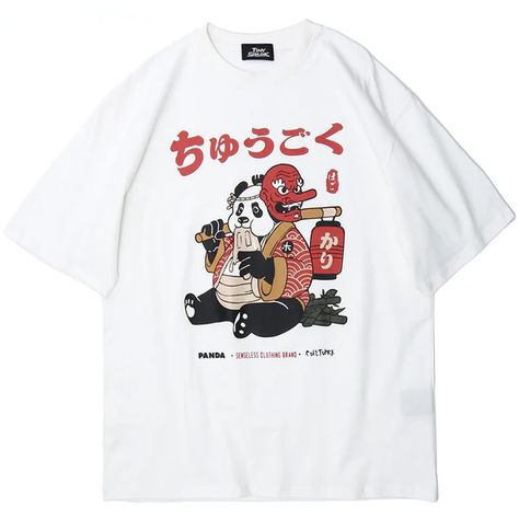 Japanese Streetwear Hip Hop Funny Fat Panda Samurai T-Shirt – AeeTee Fat Panda, 2020 Funny, Art Japan, Japanese Shirt, Japanese Tshirt, Panda Print, Style Japonais, Japanese Streetwear, Funny Short