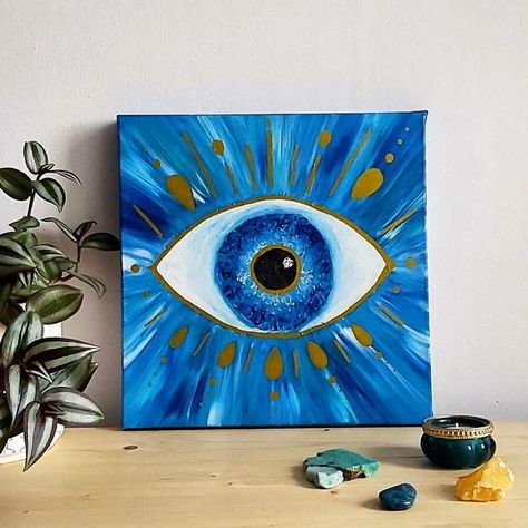 Evil Eye Art, Small Canvas Paintings, Soyut Sanat Tabloları, Canvas Painting Designs, Eye Painting, Cat Air, Small Canvas Art, Pop Art Painting, Arte Sketchbook