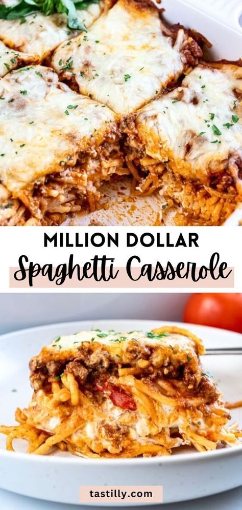 Million Dollar Spaghetti is a fun twist on the classic lasagna recipe. Million Dollar Spaghetti Casserole, Spaghetti Bake, Classic Lasagna Recipe, Million Dollar Spaghetti, Spaghetti Casserole, Pasta Dinner Recipes, Baked Spaghetti, Spaghetti Recipes, Meat Sauce