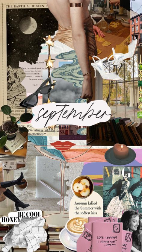 #september #septembermoodboard #fyp September Aesthetic Month, September Wallpaper, Soul Collage, Artsy Background, Nyc Instagram, Vision Board Wallpaper, Social Media Planning, Hippie Wallpaper, Feminine Tattoos