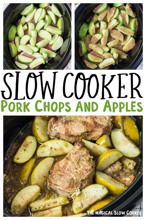 Slow Cooker Pork Chops and Apples Apple Pork Chops Crockpot, Apple Crockpot Recipes, Pork Chops And Apples, Slow Cooker Healthy, Magical Slow Cooker, Slow Cooker Recipes Pork, Tender Pork Chops, The Magical Slow Cooker, Apple Pork Chops