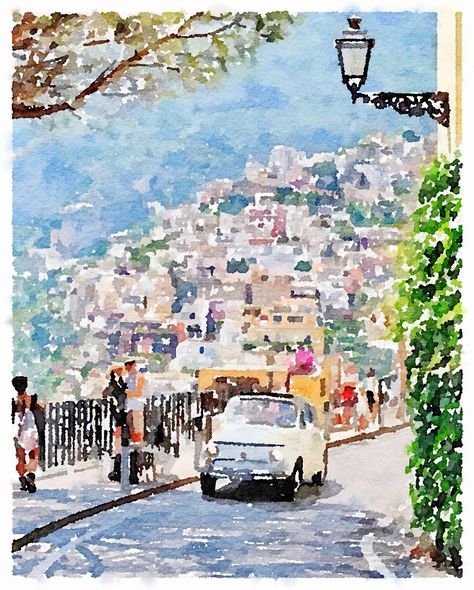 Italy Watercolor, Coast Of Italy, Italian Coast, Italian Paintings, Watercolor Architecture, Italy Painting, Cinque Terre Italy, Italy Art, Wall Art Picture