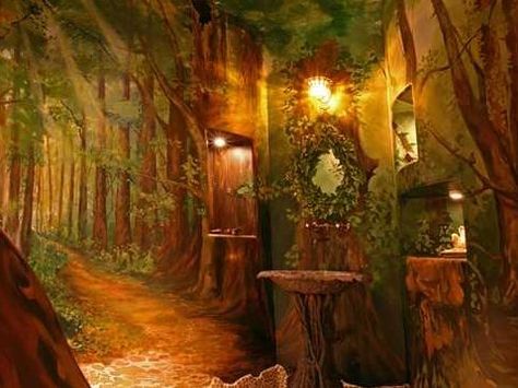 Enchanted Forest Bedroom, Forest Bedroom, Forest Room, Fantasy Bedroom, Decoration Shabby, Tudor Style Homes, Bathroom Themes, Bathroom Red, Bathroom Plants