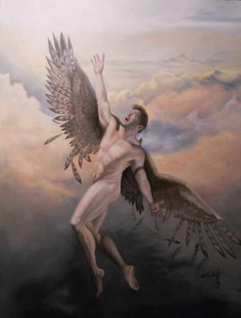 Flight Of Icarus, Man With Wings, Daedalus And Icarus, Male Angels, Mythology Paintings, Greek Mythology Gods, Baroque Painting, Ange Demon, Greek Mythology Art