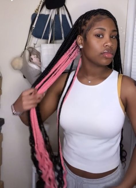 Cute Cheap Hairstyles For Black Women Braids, Sunk Stripe With Braids, Peek A Boo Hair Braids, Black And White Braids Peekaboo, Brown Skunk Stripe Knotless Braids, Pink Skunk Stripe Knotless Braids, Peak A Boo Braids Pink, Cute Colored Braids, Grey Peekaboo Braids