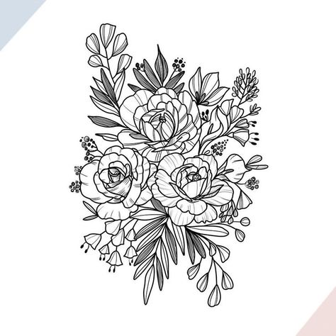 Greenery Tattoo, Flower Bouquet Tattoo, Tattoo Floral, Bouquet Tattoo, Instagram Tattoo, Floral Drawing, Illustration Art Drawing, Up Tattoos, Tat Ideas