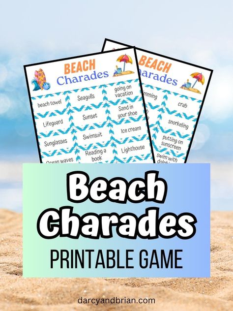 Free Printable Beach Charades Game includes 36 beach themed charades word cards. Low prep activity for kids. Fun family game night option! Beach Themed Games For Kids, Beach Theme Games, Words For Charades, Beach Games For Kids, Beach Games For Adults, Fun Beach Games, Charades Words, Charades For Kids, Beach Words