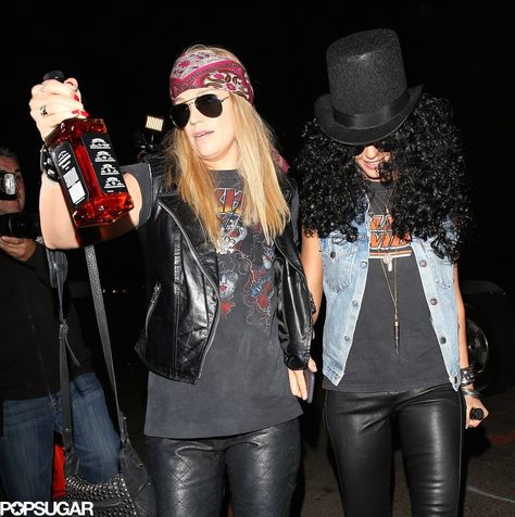 Over 250 Celebrity Halloween Costumes! Axel Rose And Slash Costume, Axel Rose Costume, Slash Halloween Costume, Slash And Axl Rose, Axl Rose Costume, 80s Couple Costume, Slash Costume, Slash And Axl, Rock And Roll Costume