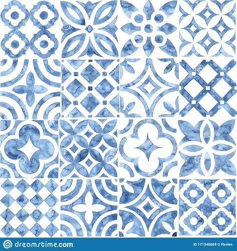 Blue Tile Patterns, Paint On Paper, Moroccan Pattern, Vintage Tile, Moroccan Tile, Tile Print, Tile Pattern, How To Make Paint, Grunge Textures