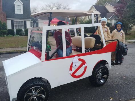 Halloween Golf Cart, Golf Cart Parade, Ghostbusters Halloween, Golf Cart Decorations, Gold Cart, Halloween Car Decorations, Halloween Golf, Disney Golf, Ghostbusters Party