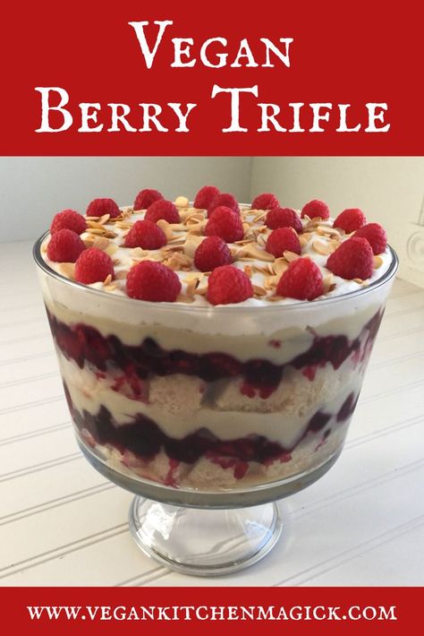 Vegan Trifle Desserts, Vegan Trifle Recipe, Coconut Milk Desserts, Cherry Trifle Desserts, Healthy Trifle, Dairy Free Trifle, Vegan Trifle, Vegan Holiday Desserts, Trifle Bowl Recipes