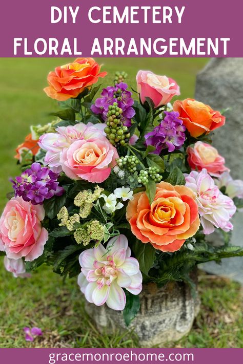 Grave Floral Arrangements, Making Flower Arrangements For Cemetary, Cemetary Flowers Grave Decorations Vase, Floral Arrangements For Cemetery, Flower Arrangement For Grave Site, Decorating Graves Cemetery Ideas, How To Make Flower Arrangement For Grave, Flowers For Gravesite Diy, Flower Arrangements For Graves Cemetery