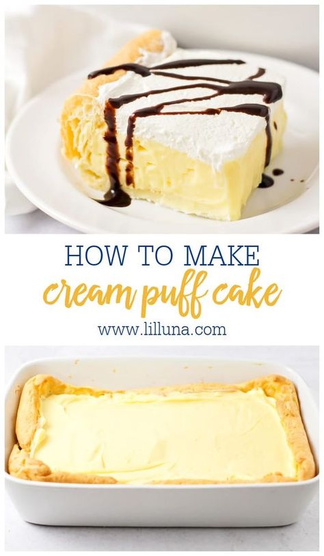 What To Do With Pastry Cream, Cream Puff Dessert Taste Of Home, Cream Puff Cake With Puff Pastry, Pastry Cream Desserts Ideas, Light Delicious Desserts, Texas Pecan Fudge Loaf Cake Recipe, Easy Creamy Dessert Recipes, Australian Desserts Easy, Cream Based Desserts