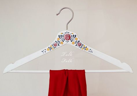 https://flic.kr/p/HDewTZ | Wooden hangers, hand painted, with Slovak folk motives. | Made as #customorder  Studio #TalkFolk Painted Coat Hangers, Decorated Hangers, Folk Print, Wooden Coat Hangers, Coat Paint, Hanging Clothes, Painted Clothes, Wooden Hangers, Wooden Hand