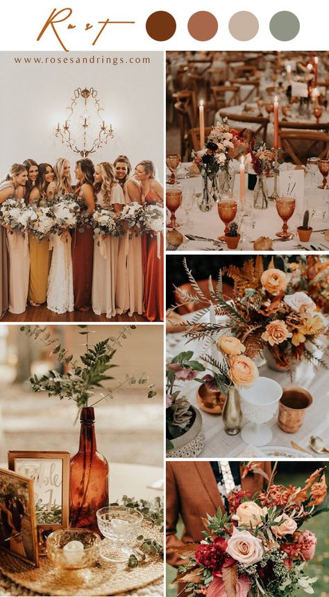 Bohemian rust dusty orange wedding color ideas #rustwedding #fallwedding #weddingcolors #weddingideas #dustyorange Colors For Fall Wedding, Wedding Colors For Fall, Fall Wedding Color Schemes, Rusting Wedding, Wedding Color Trends, Wedding Themes Fall, Wedding Theme Colors, Future Wedding Plans, Acrylic Wedding