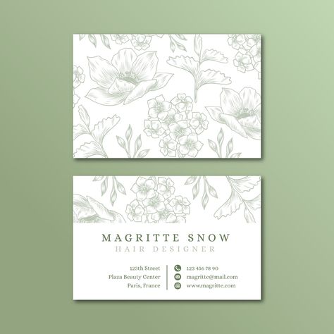 Free Vector | Realistic hand drawn floral business card template White Business Card Design, Florist Business Card, Floral Portfolio, Corporate Business Card Design, Buisness Cards, Business Card Texture, Business Car, Floral Business Cards, Graphic Design Business Card