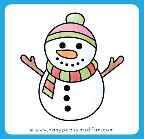 How to Draw a Snowman - Step by Step Drawing Guide - Easy Peasy and Fun Snow Man Drawing Easy, Simple Snowman Drawing, How To Draw A Snowman, Snowman Drawing For Kids, Snowman Drawing Easy, Snowman Drawings, Cute Snowmen Drawings, Santa Claus Drawing Easy, Christmas Drawings For Kids