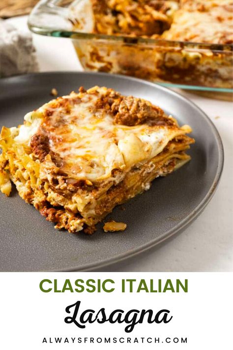 Looking for the perfect lasagna recipe? This classic Italian lasagna recipe is your answer! Packed with layers of rich meat sauce, creamy ricotta, and melted mozzarella, it’s the ultimate comfort food. Whether you're a seasoned cook or a beginner, you’ll love this authentic Italian lasagna from scratch. It’s easy to make and will quickly become a family favorite. Get ready for the best Italian lasagna recipe ever – a dish that never disappoints! Classic Italian Lasagna Recipe, Authentic Lasagna Recipe With Ricotta, Authentic Lasagna Recipe Italy, Authentic Lasagna Recipe, Lasagna From Scratch, Perfect Lasagna, Italian Holiday Recipes, Classic Italian Lasagna, Italian Lasagna Recipe