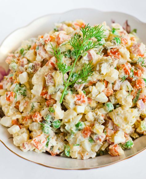 Russian Salad Recipe, Russian Potato Salad, Olivier Salad, Russian Salad, Potato Salad Recipe Easy, Best Thanksgiving Recipes, Salad Recipes Video, Ham Salad, Enjoy Your Meal