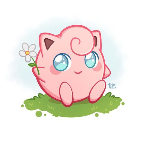 Jigglypuff from pokemon giving you a little flower Cute Pokemon Fanart, Cute Pokemon Drawings, Cute Jigglypuff, Jigglypuff Tattoo, Jigglypuff Art, Happy Pokemon, Pokemon Day, Jiggly Puff, Pokemon Jigglypuff