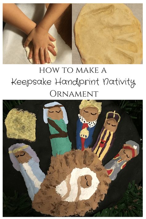 Salt Dough Nativity, Handprint Nativity, Salt Dough Christmas Ornaments, Christmas Handprint Crafts, Christmas Handprint, Happy Home Fairy, Footprint Craft, Handprint Ornaments, Children's Church Crafts