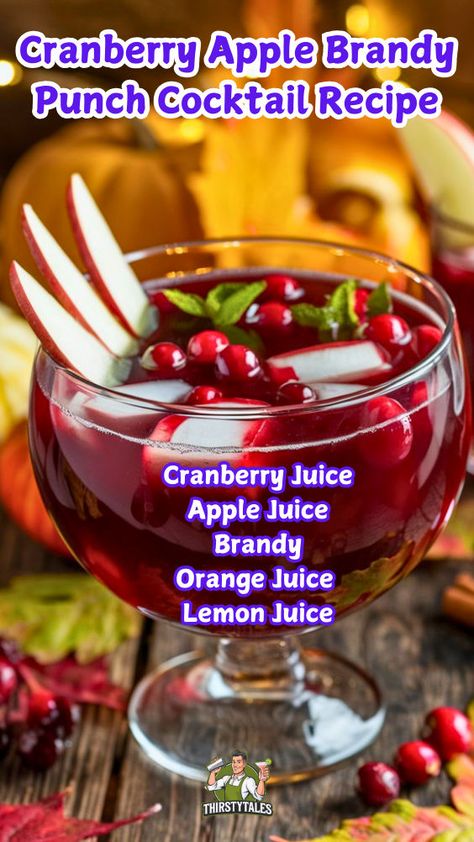 "Delight in the festive flavors of our Cranberry Apple Brandy Punch Cocktail Recipe! This easy mixed drink combines tart cranberry apple juice with smooth brandy, creating a refreshing and vibrant cocktail perfect for any gathering. Ideal for holiday parties or cozy get-togethers, this cranberry apple cocktail is sure to impress. Perfect for those who love vodka mixed drinks, this recipe can easily be adapted for a vodka cranberry cocktail!" Brandy Mixed Drinks Recipes, Apple Brandy Cocktail, Brandy Drinks, Cranberry Apple Juice, Vodka Cranberry Cocktail, Brandy Recipe, Brandy Liquor, Vodka Mixed Drinks, Easy Party Drinks