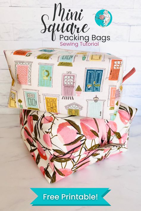 Make a 6x6" square packing cube with my free sewing template! Packing Cubes Sewing Pattern, Packing Cube Sewing Pattern, 10x10 Fabric Square Projects, Sewing Template, Sewing Templates, Free Sewing Pattern, Small Sewing, Small Sewing Projects, Pouch Pattern