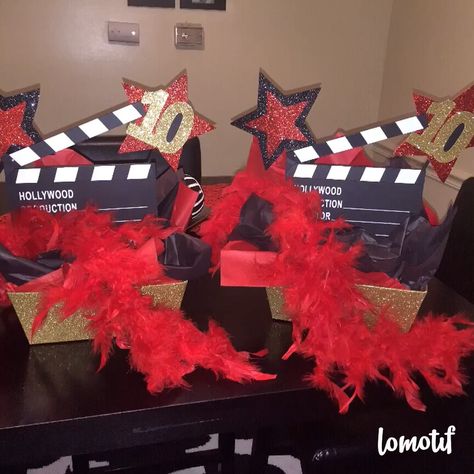 Hollywood themed centerpieces Hollywood Party Centerpieces, Star Party Ideas, Red Feather Boa, Oscar Theme, Movie Star Party, Kiddie Prom, Hollywood Theme Party Decorations, Party Ideas Decoration, Red Carpet Theme Party