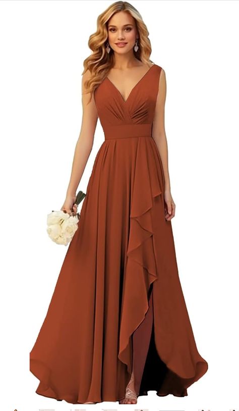 Burnt Orange Formal Dress, Bridesmaid Dresses Burnt Orange, Orange Formal Dress, Orange Formal Dresses, Burnt Orange Bridesmaid Dresses, Ruffles Bridesmaid Dresses, Orange Bridesmaid, Orange Bridesmaid Dresses, Maid Of Honour Dresses