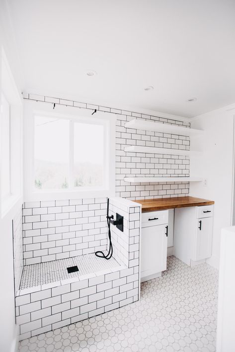 Subway Tile Pantry & Dog Shower Mudroom Wash Station, Dog Shower In Mud Room, Dog Shower Room, Built In Dog Bath, Dog Washroom, Dog Washing Station In Garage, Dog Shower Utility Room, Dog Washing Station In Laundry Room, Dog Shower Ideas