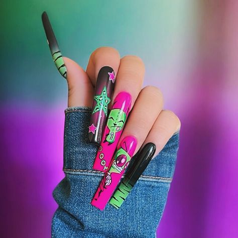 Y2K inspired Invader zim nails 🩷🦓💚 . . . . . . . . . . . xTagsx #y2k#y2kstyle#y2knails#y2kfashion#y2kaesthetic#fyp#trending#invaderzim#invaderzimnails#invaderzimgir#invaderzimzim#cartoonnails#nailsnailsnails#nails#acrylic#acrylicnails#pressons#pressonnails#nailart#sandiegonailtech#sdnails Invader Zim Nails, Invader Zim, Nails Acrylic, Acrylic Nails, Nail Art, Nails, Nail Arts